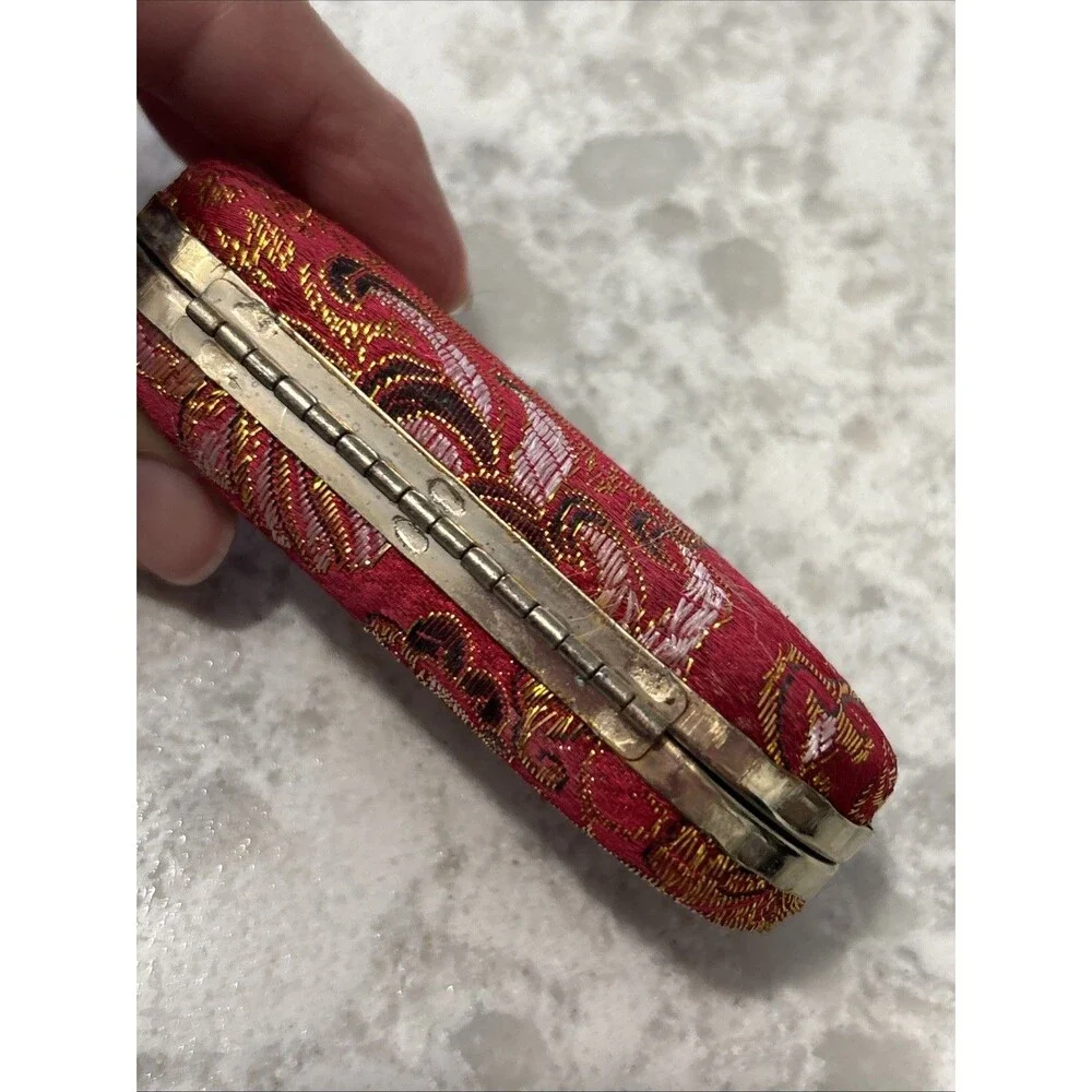 VTG Floral Lipstick Case with Mirror, Gold Trim, Red Velvet Interior New
